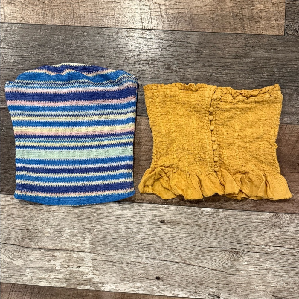 Striped Blue Tube Top and Yellow Ruffled Top - lot